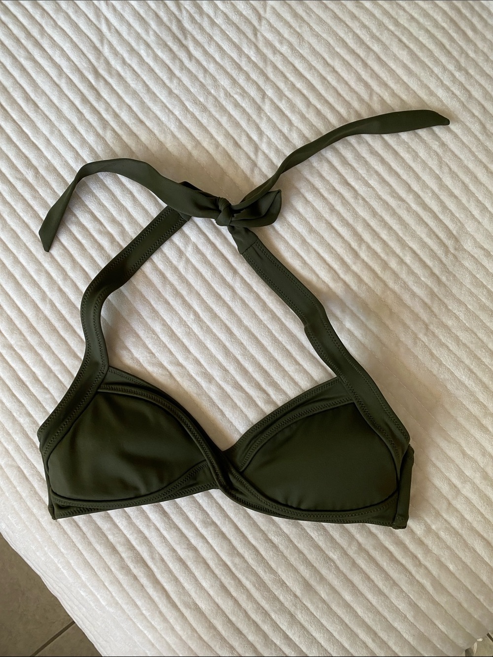 Victoria’s Secret Bikini Top Women’s Olive Green Halter Swim Top padded